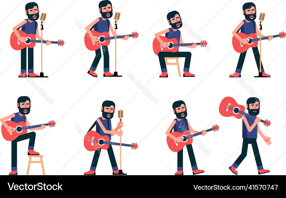Musician Playing Guitar - Singer Pose Vector Image