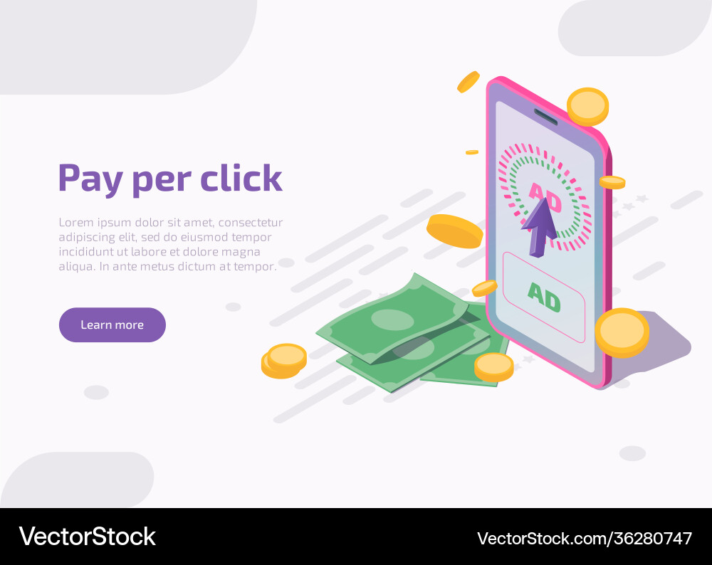 Pay per click isometric landing page Pay per click isometric landing page vector image