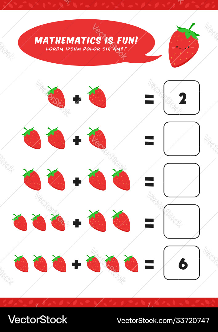 Preschool addition mathematics learn worksheet vector image