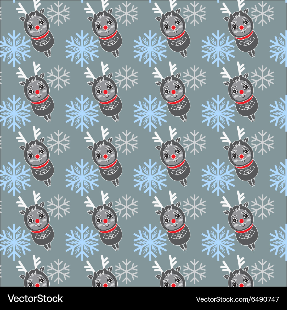 Seamless pattern with deers and snowflakes Vector Image