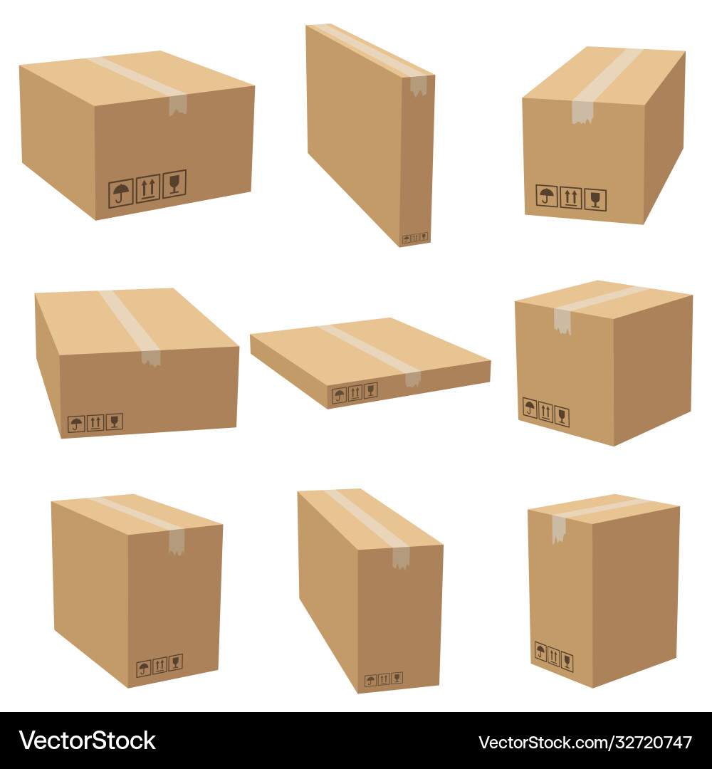 Set cardboard box mockups different size Set cardboard box mockups different size vector image