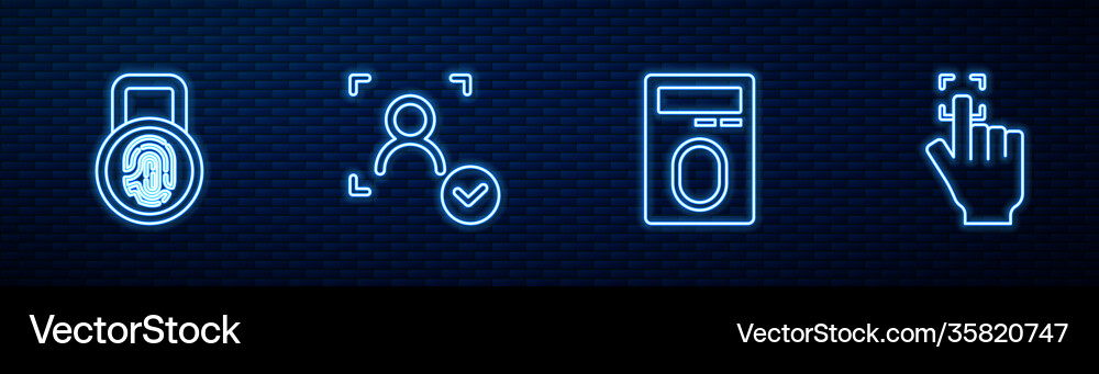 Set line fingerprint with lock face recognition Set line fingerprint with lock face recognition vector image