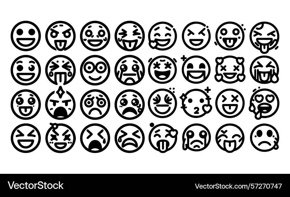 Set of emoticon outline icon linear expressions Vector Image