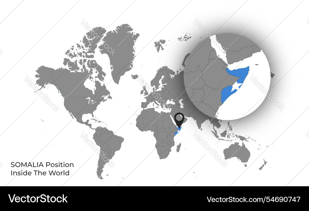 Somalia position inside the world with flag in map Vector Image