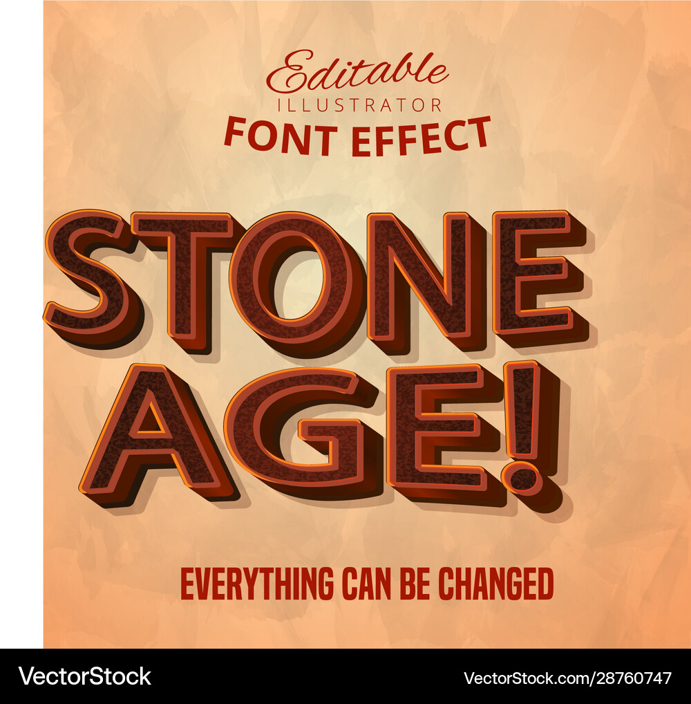 Stone age text editable font effect Vector Image