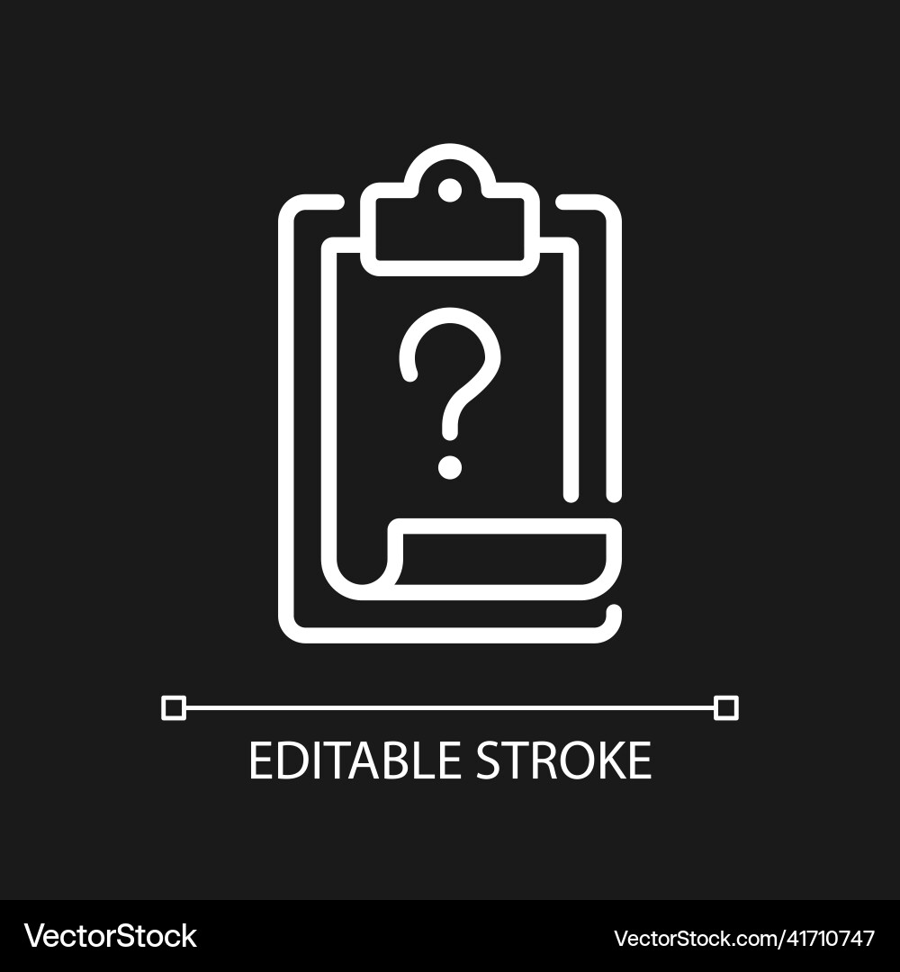 Task question white linear icon for dark theme Task question white linear icon for dark theme vector image