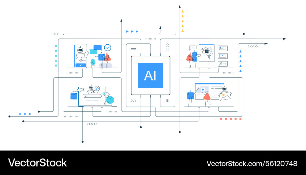 Ai chip connection digital technology robots Ai chip connection digital technology robots Vector Image
