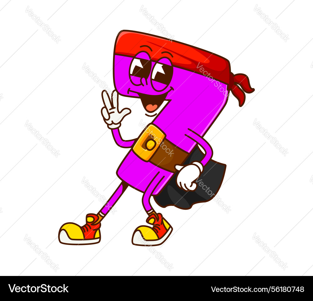 Groovy cartoon math number 7 funny pirate corsair Groovy cartoon math number 7 funny pirate corsair vector image