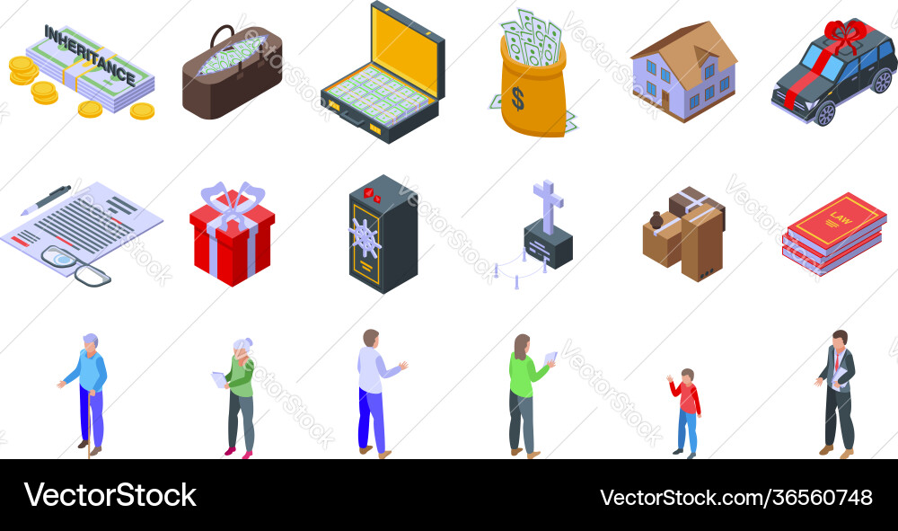 Inheritance icons set isometric style Inheritance icons set isometric style Vector Image