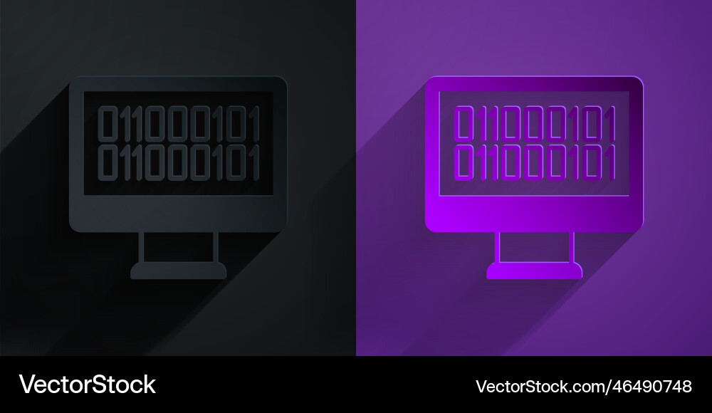 Paper cut binary code icon isolated on black Paper cut binary code icon isolated on black vector image