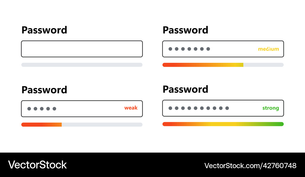 Password weak medium and strong interface Password weak medium and strong interface vector image