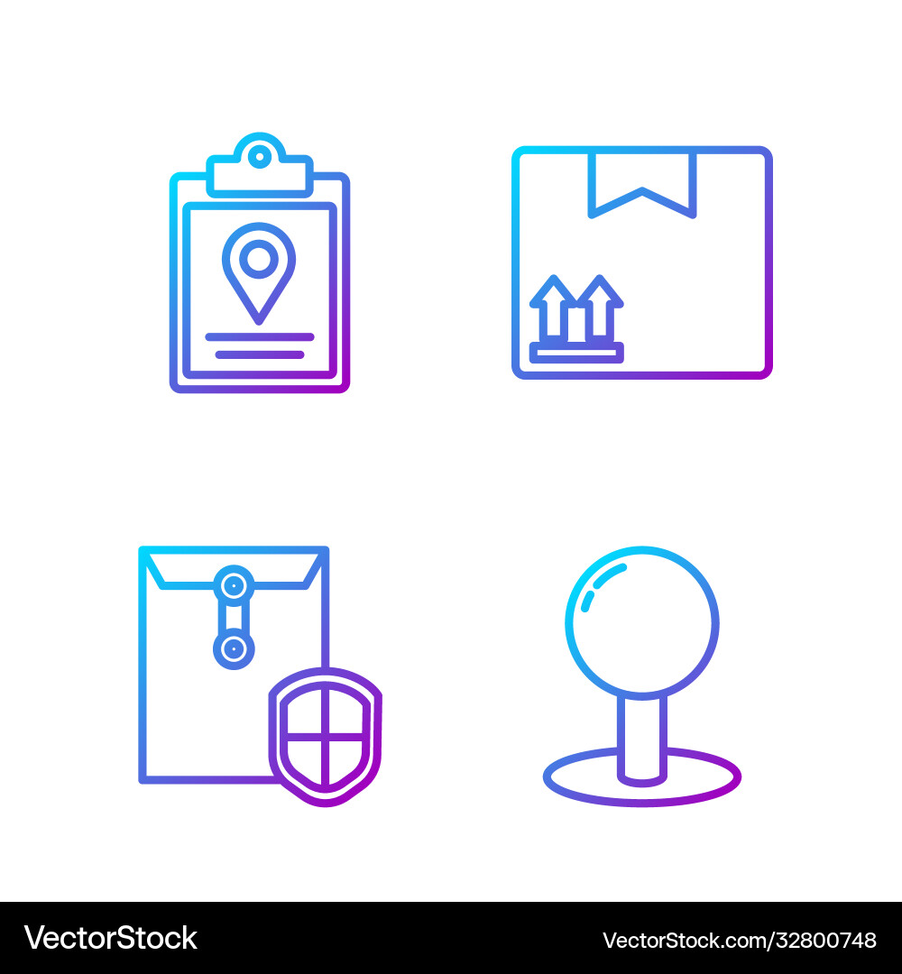 Set line push pin envelope with shield document Set line push pin envelope with shield document vector image