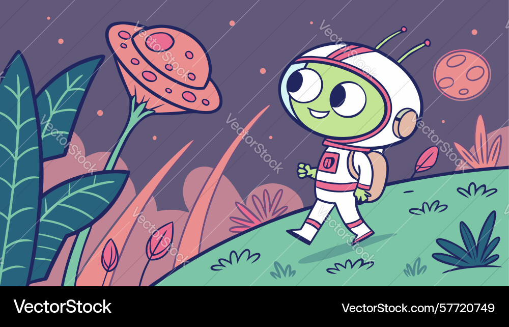 Adorable alien character exploring planet Vector Image