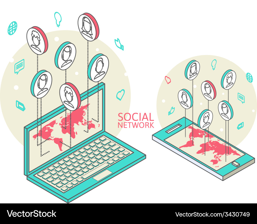 Conceptual image with social networks flat vector image