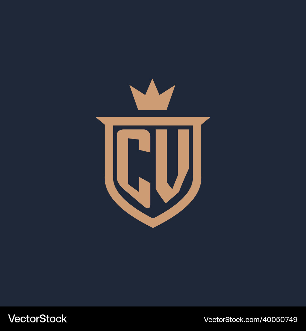 Cv monogram initial logo with shield and crown Vector Image