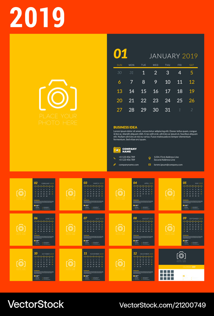 Desk calendar for 2019 year design template Desk calendar for 2019 year design template vector image