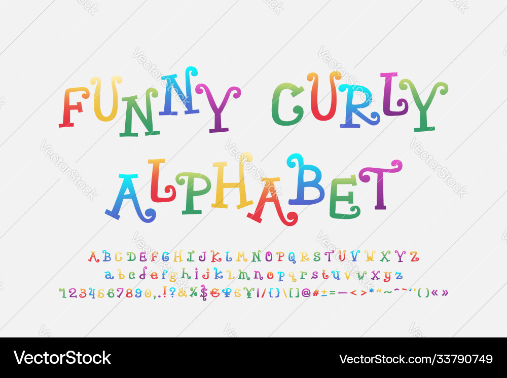 Lustige farbige Alphabet Cartoon Curly Schriftart Lustige farbige Alphabet Cartoon Curly Schriftart vektorbild