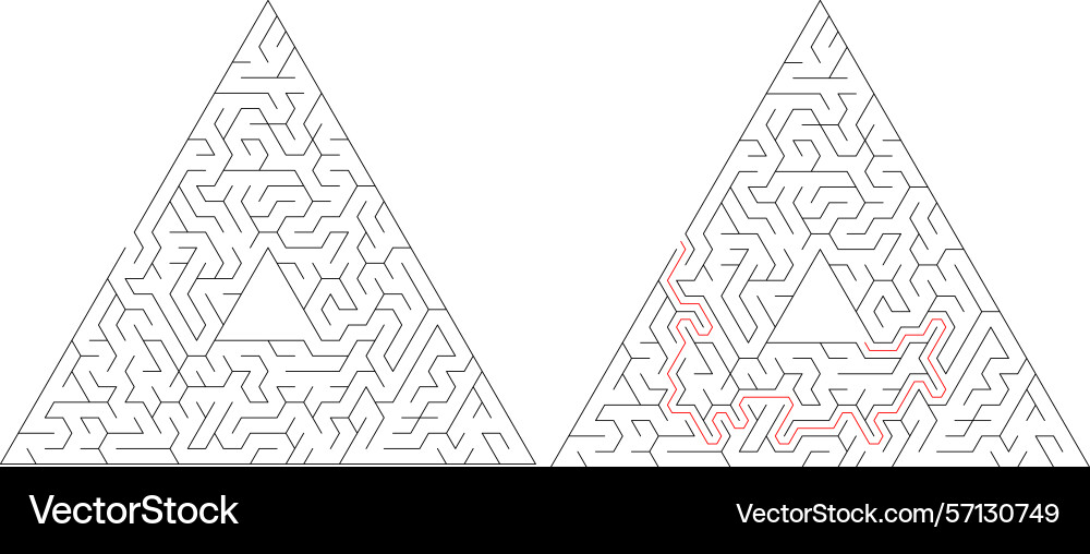 Mazes one solved with a red path Vector Image
