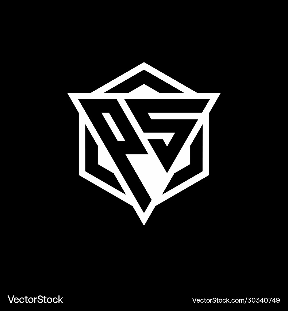 Ps logo monogram with triangle and hexagon shape Ps logo monogram with triangle and hexagon shape vector image
