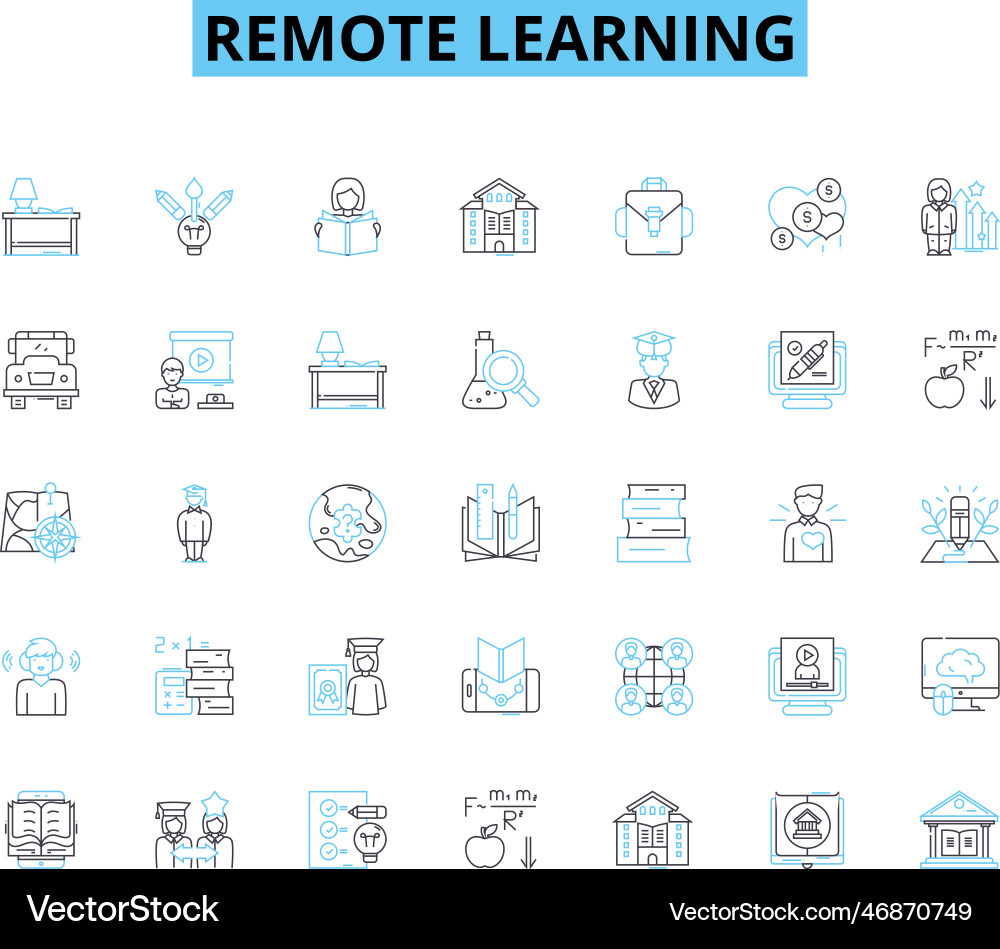 Remote learning linear icons set virtual digital Vector Image
