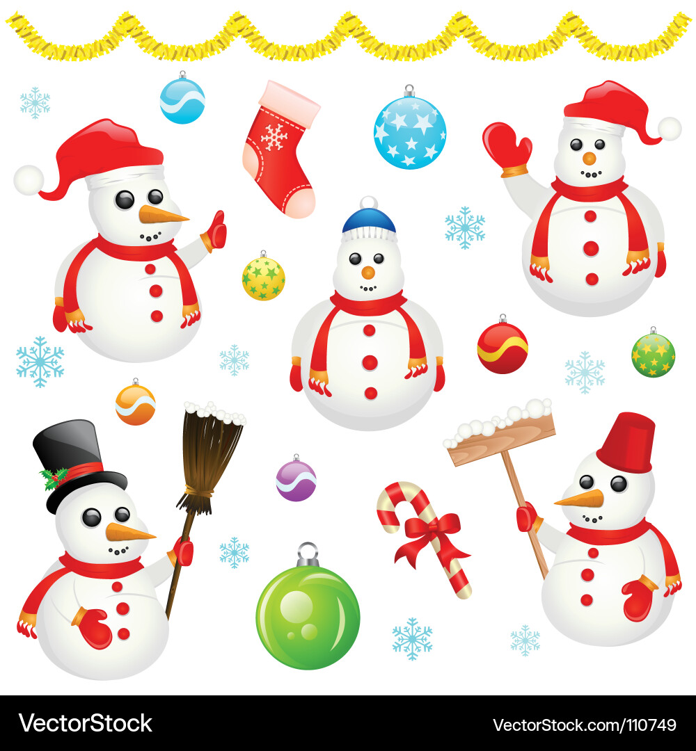 Snowman and christmas objects vector image