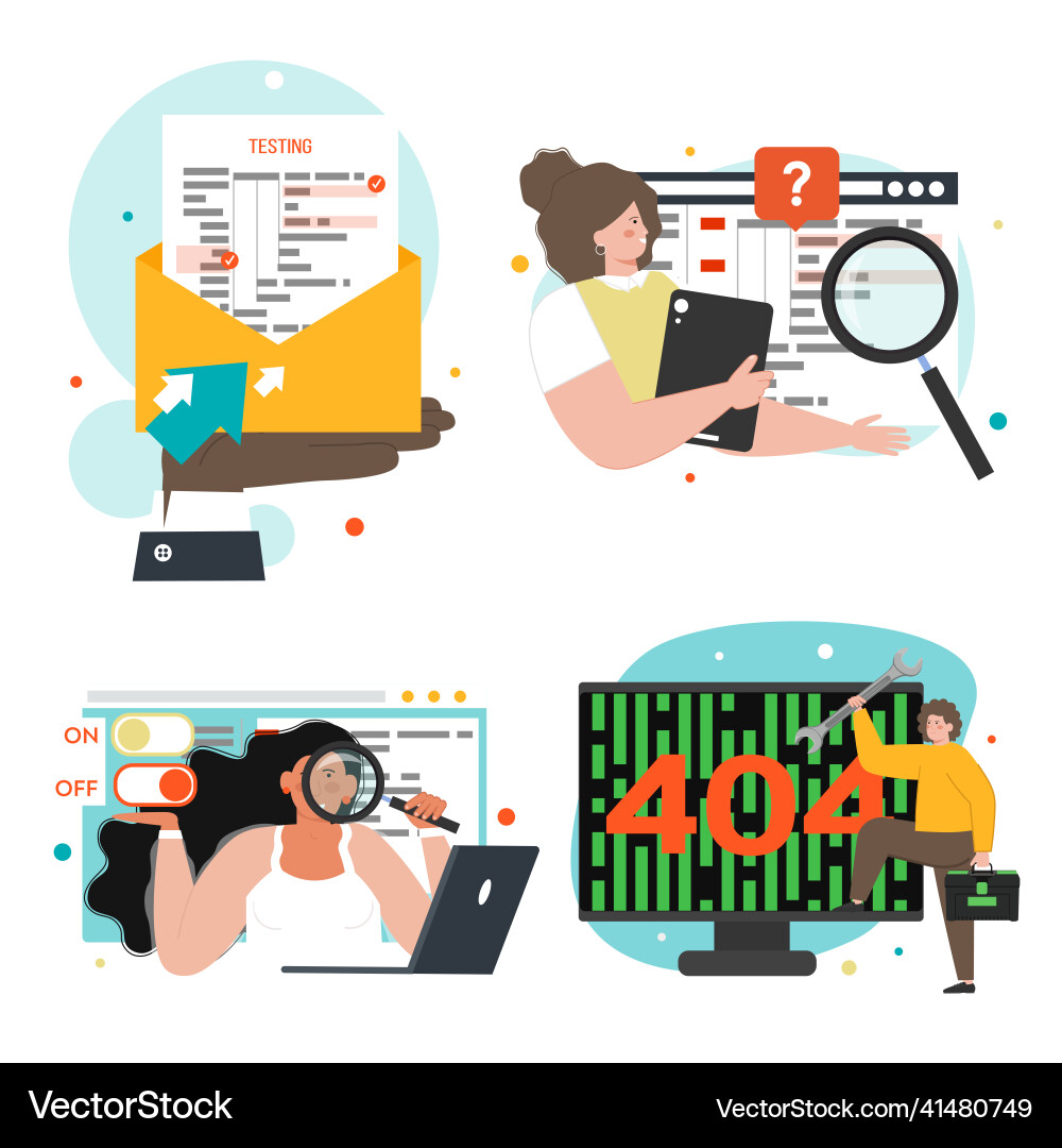Software testing scene set Vector Image