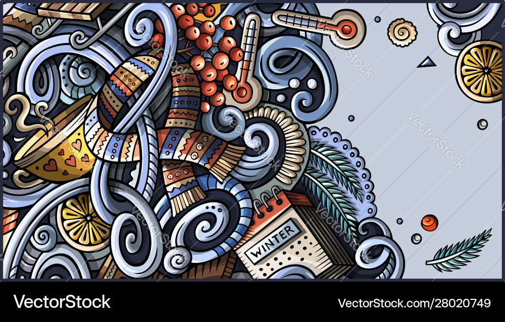Winter hand drawn doodle banner cartoon detailed Winter hand drawn doodle banner cartoon detailed vector image