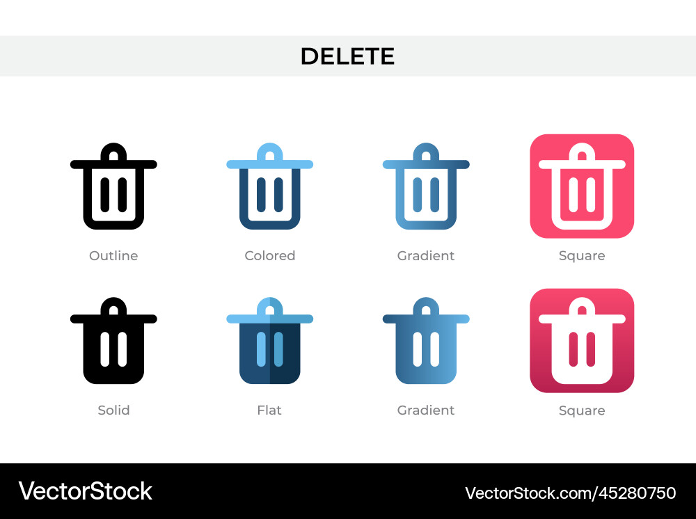 Delete icon in different style icons Delete icon in different style icons vector image