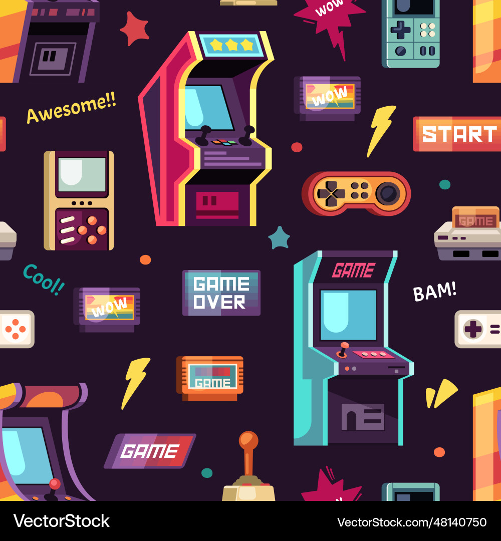 Game machines pattern 8 bit retro style Game machines pattern 8 bit retro style vector image