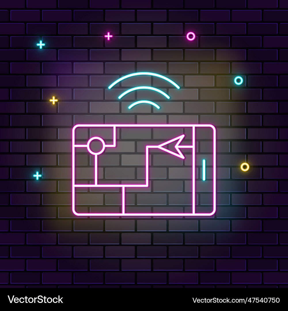 Gps smart location icon neon on wall dark Gps smart location icon neon on wall dark vector image