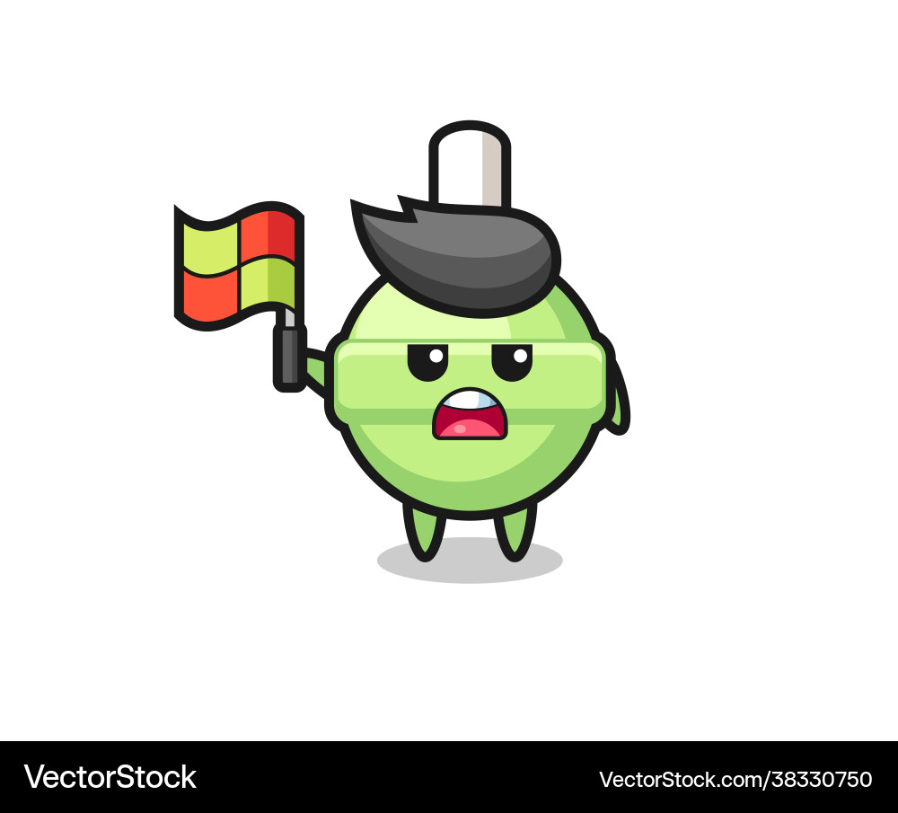 Lollipop character as line judge putting flag Lollipop character as line judge putting flag vector image