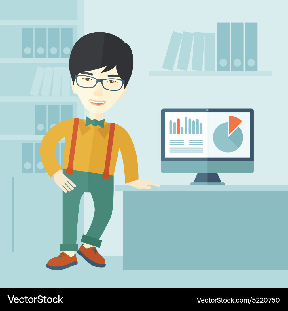 Man Presenting Data on Computer vector image