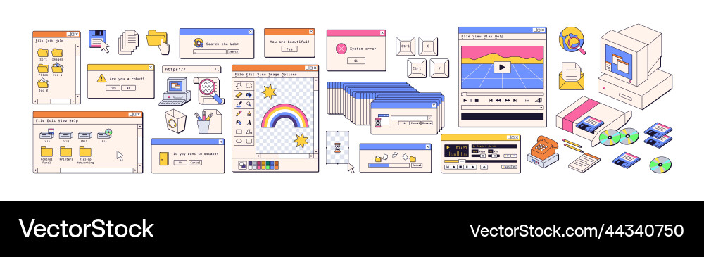 Retro user interface elements in vaporwave vector image