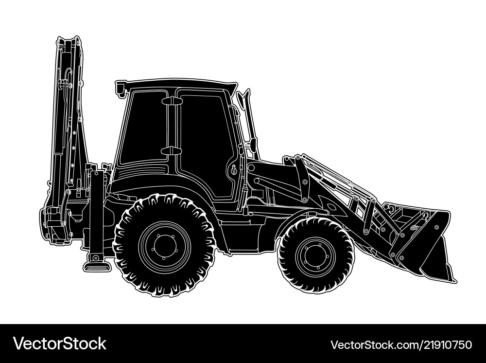 Technical draw of excavator grader machine Technical draw of excavator grader machine vector image