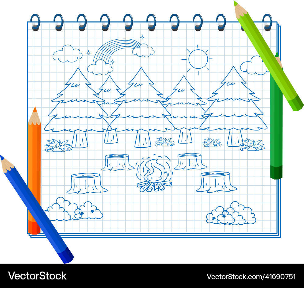 A notebook with doodle sketch design and colour Vector Image