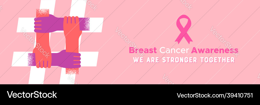 Breast cancer pink woman hand hashtag banner Breast cancer pink woman hand hashtag banner vector image