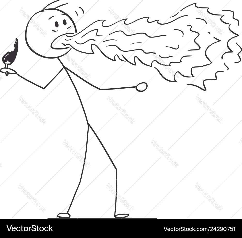 Cartoon of man with fire coming out his mouth Cartoon of man with fire coming out his mouth vector image
