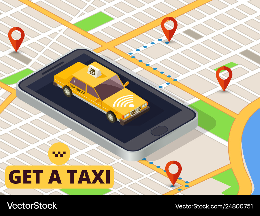 Isometrischer mobiler Taxi Online-Service Vektorbild