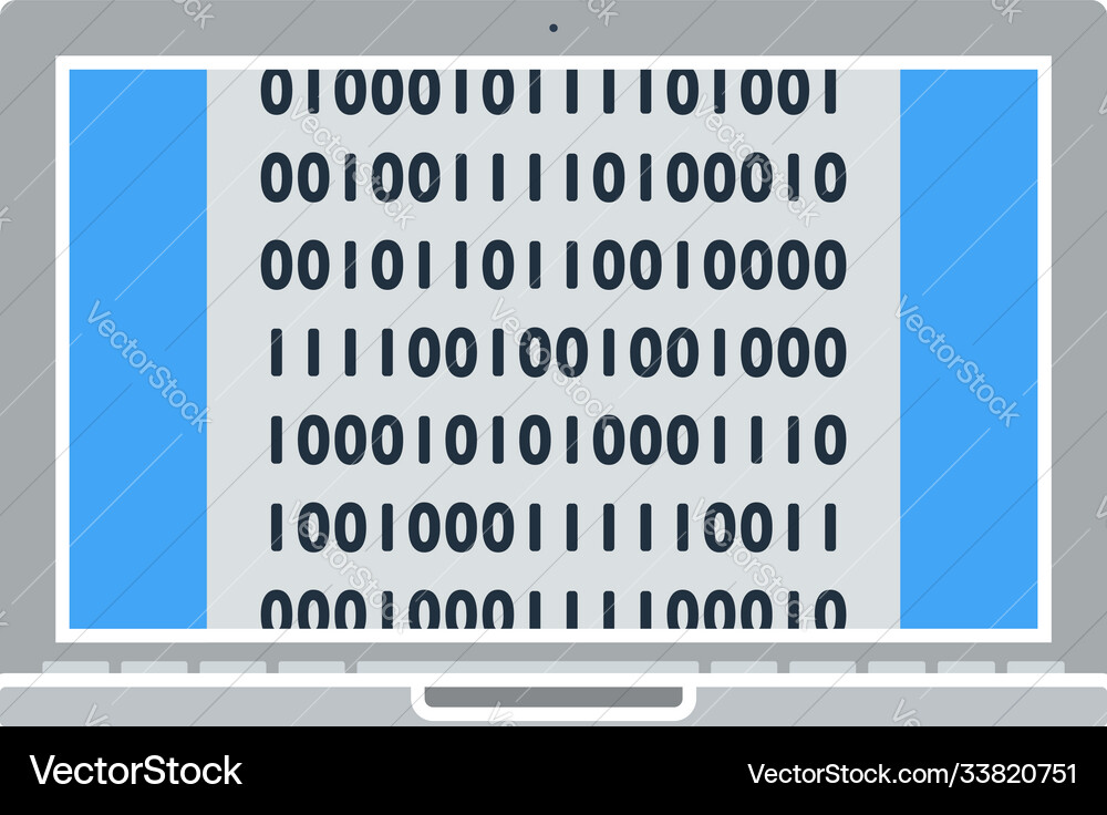 Laptop with binary code icon vector image