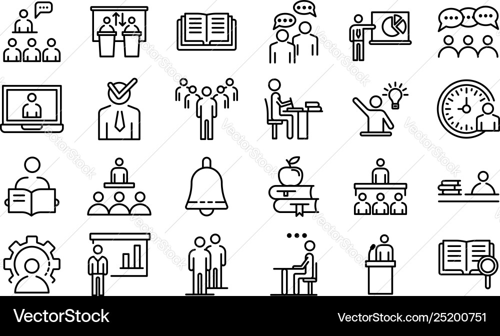 Lecture class icons set outline style Lecture class icons set outline style vector image