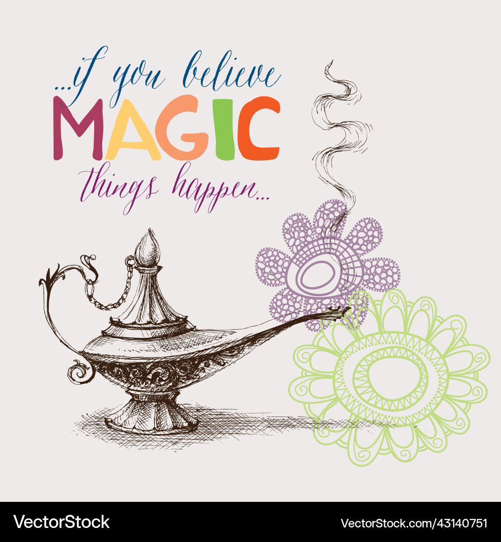 Magic lamp poster the power of believing Magic lamp poster the power of believing vector image