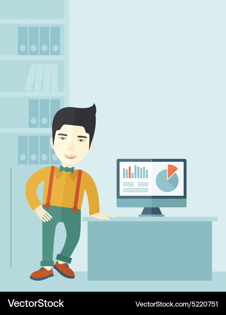 Man presenting a graph from his computer Vector Image