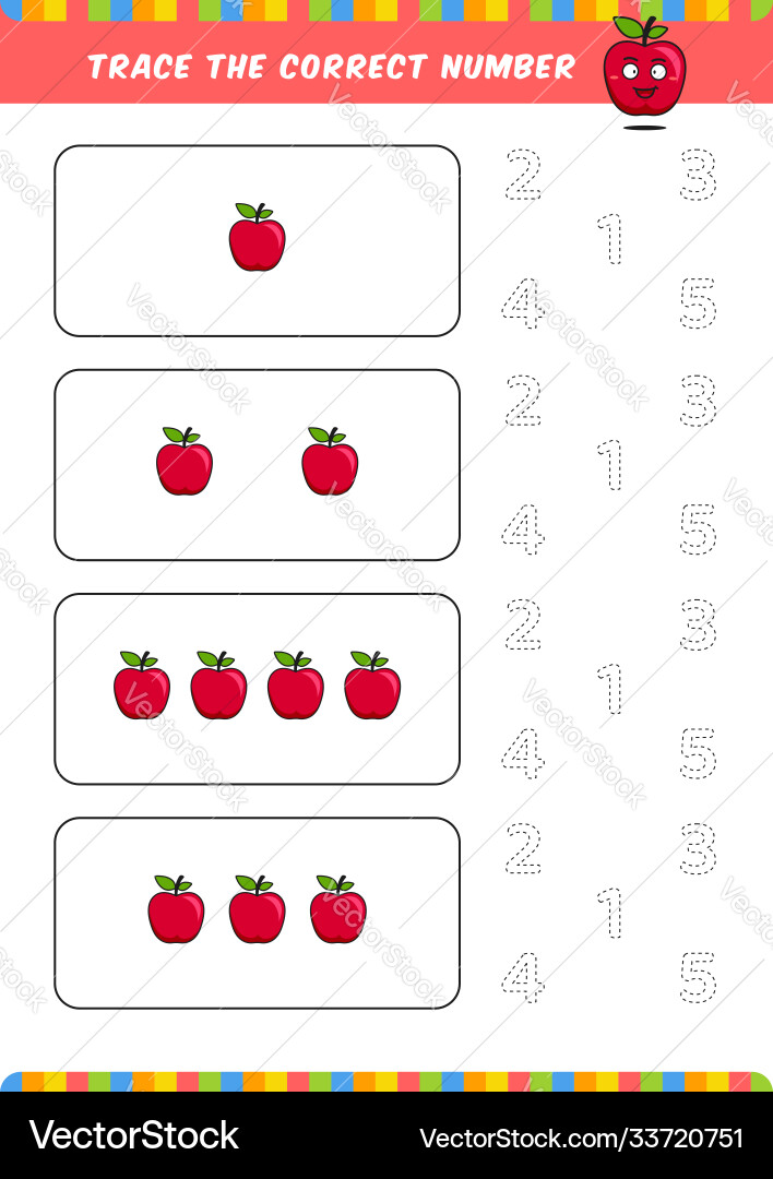 Preschool counting learn worksheet tracing vector image