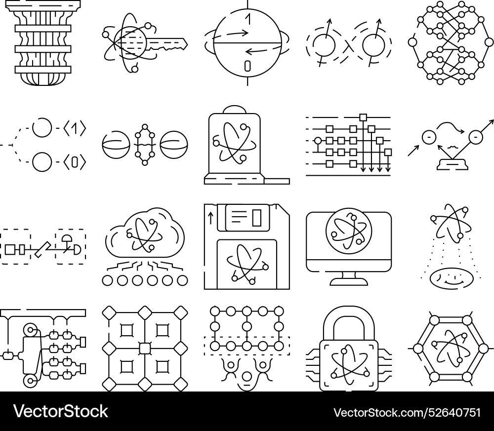 Quantum technology data network icons set Quantum technology data network icons set vector image