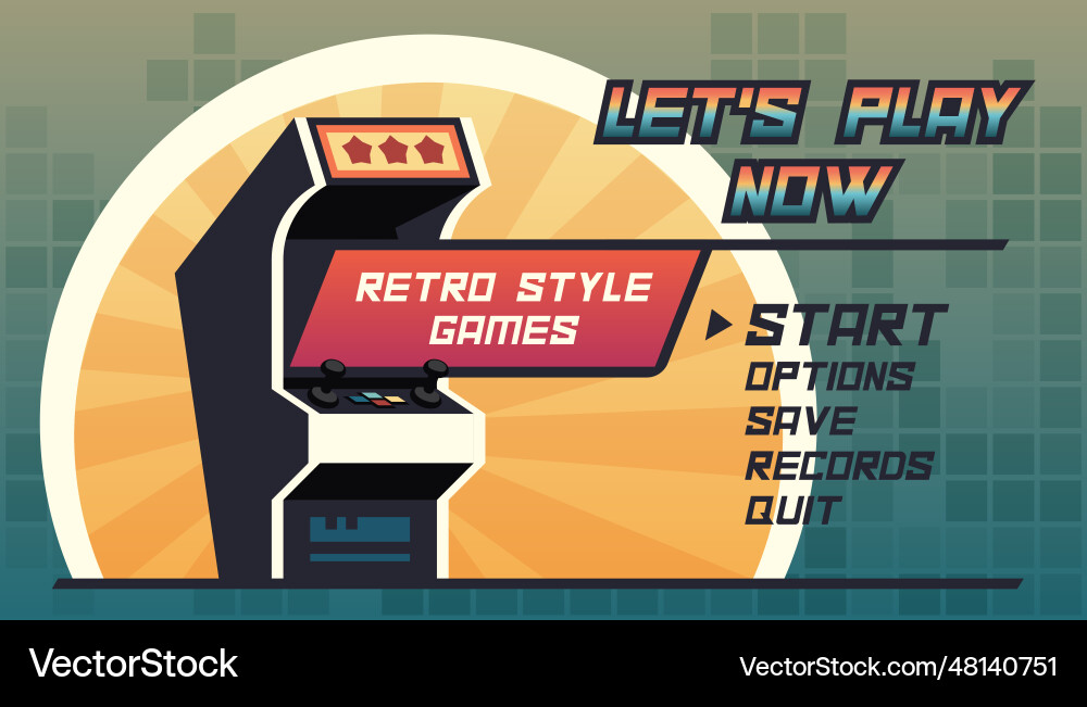 Retro game menu 8 bit style machine Retro game menu 8 bit style machine vector image