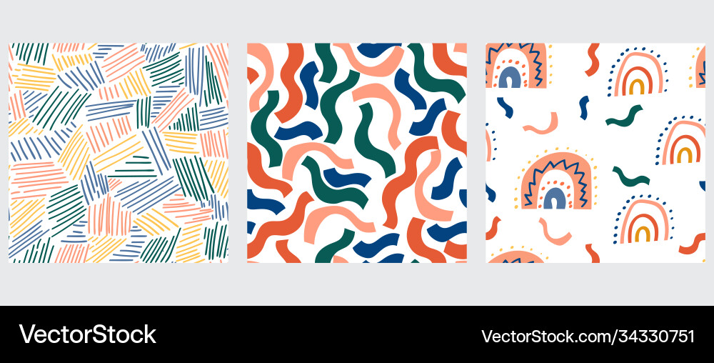 Set three seamless patterns hand drawn lines Set three seamless patterns hand drawn lines vector image