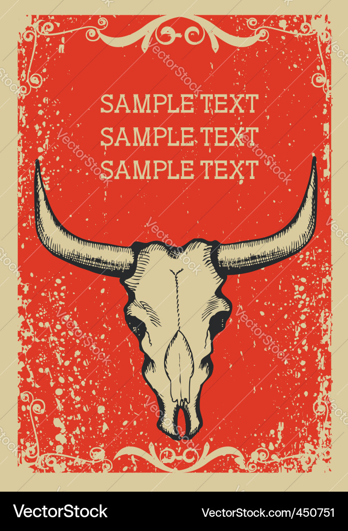 Western Bull Skull Background Vector Image