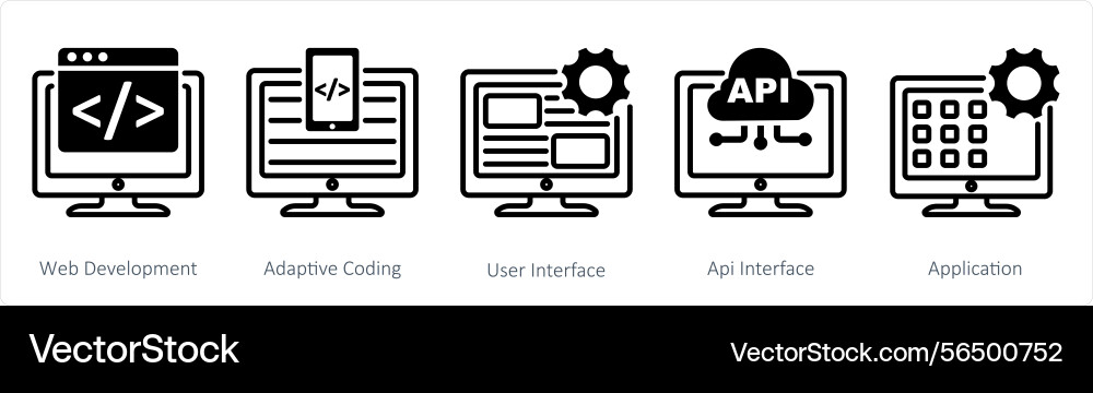 A set of 5 web design icons as development vector image