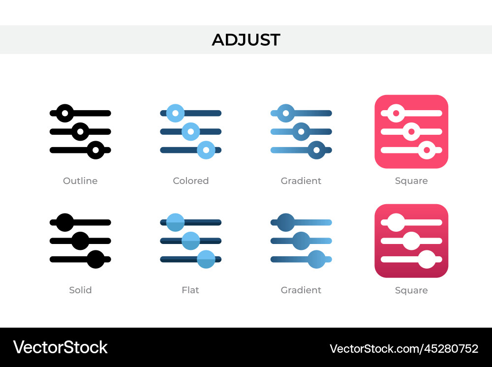 Adjust icon in different style icons Adjust icon in different style icons Vector Image