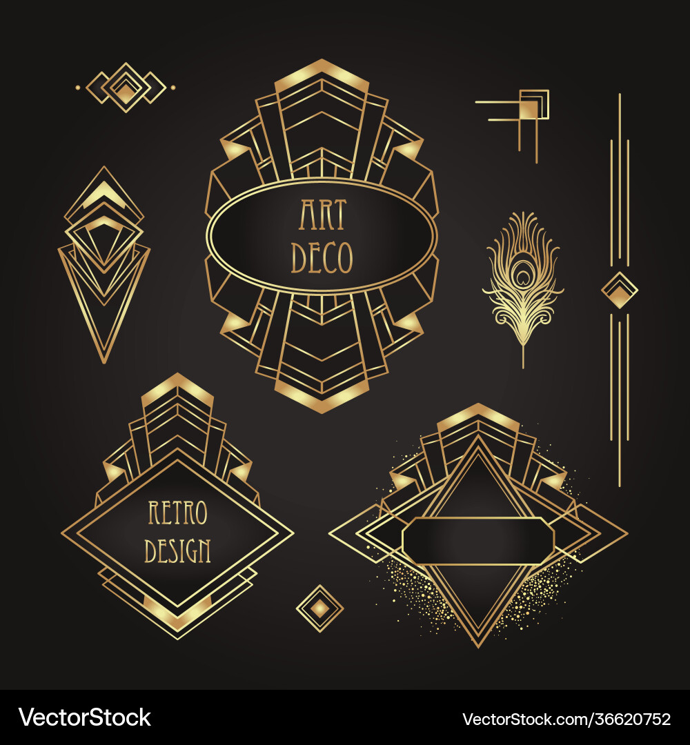 Art deco vintage gold patterns over black frames Art deco vintage gold patterns over black frames vector image